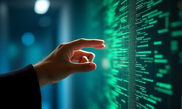 Human hand holding a digital circuit core